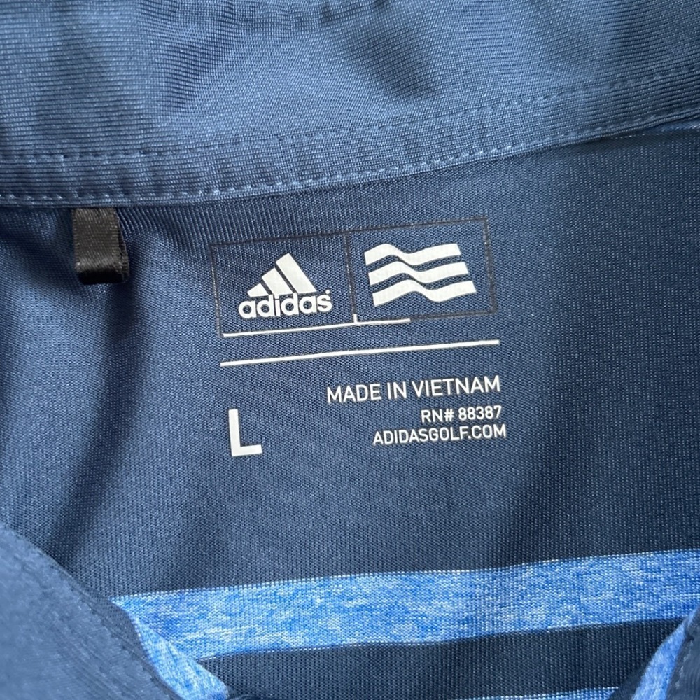 Adidas Golf Polo Shirt Men's Large Navy Blue Light Blue Stripe Short Sleeve - Picture 2 of 7